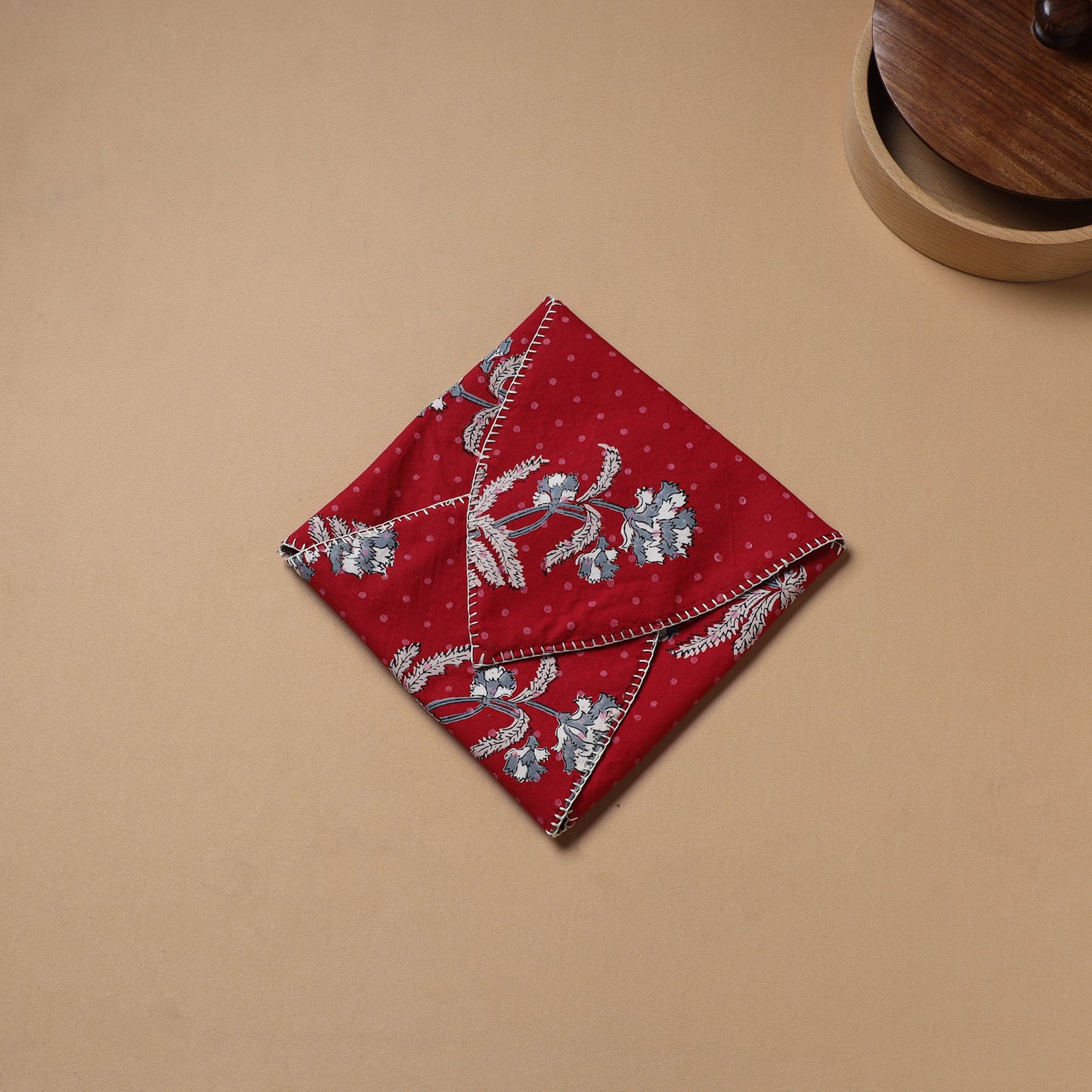 Hand Embroidered Floral Block Print Cotton Roti Napkin 18