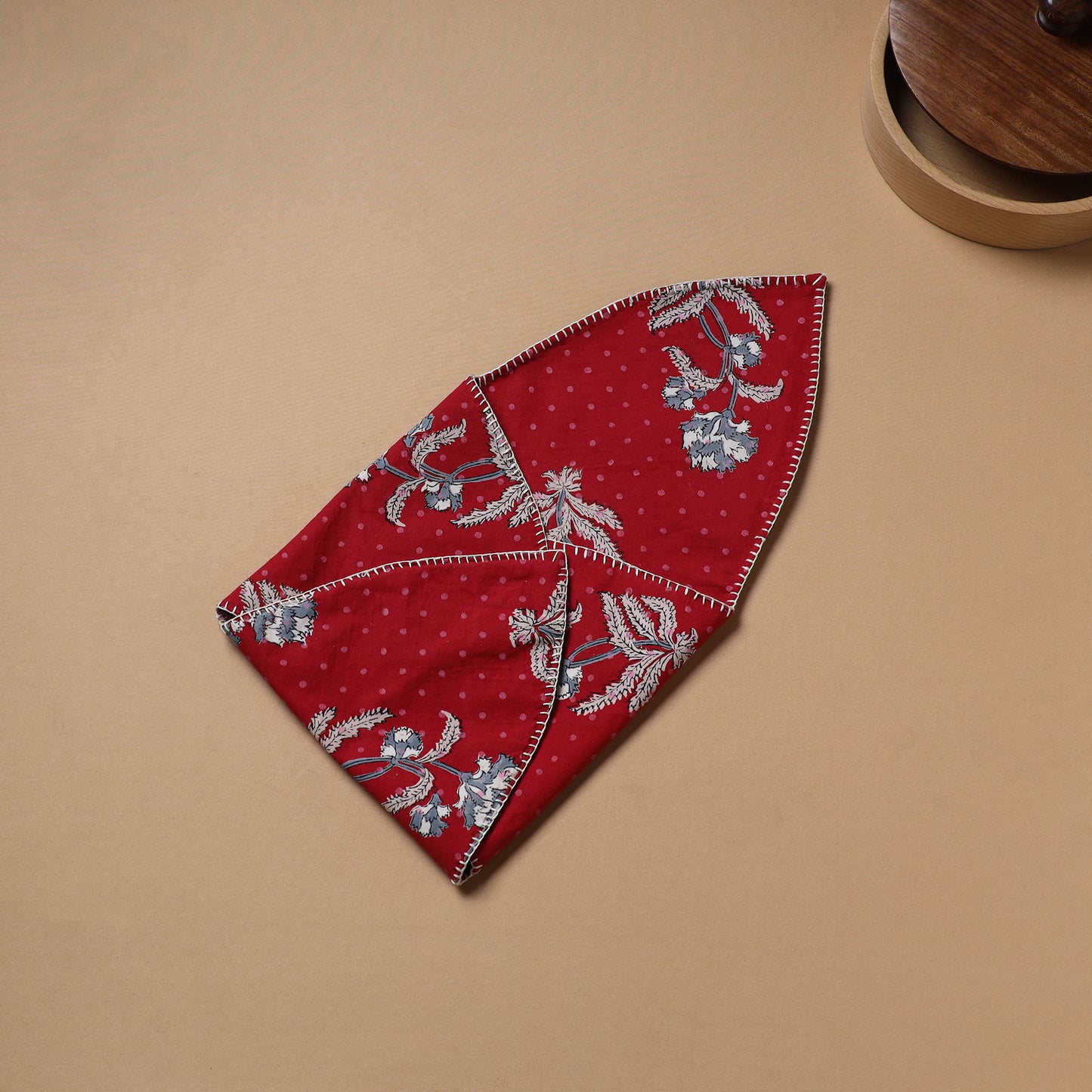 Hand Embroidered Floral Block Print Cotton Roti Napkin 18
