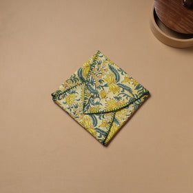 Yellow - Hand Embroidered Floral Block Print Cotton Roti Napkin 17