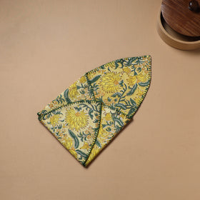 Yellow - Hand Embroidered Floral Block Print Cotton Roti Napkin 17