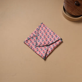 Pink - Hand Embroidered Floral Block Print Cotton Roti Napkin 15