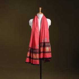 Pink - kutch ahir hand embroidery mirror work woollen shawl