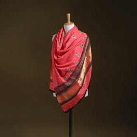 Pink - kutch ahir hand embroidery mirror work woollen shawl