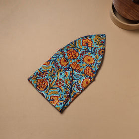Blue - Hand Embroidered Floral Block Print Cotton Roti Napkin 14
