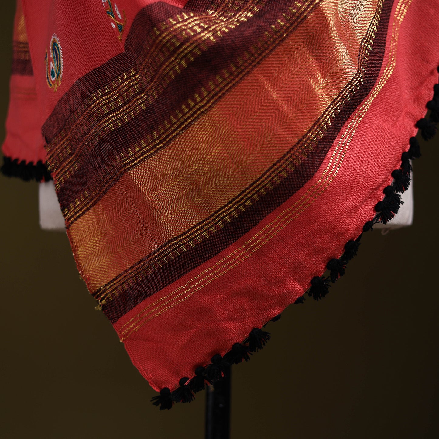 Pink - kutch ahir hand embroidery mirror work woollen shawl