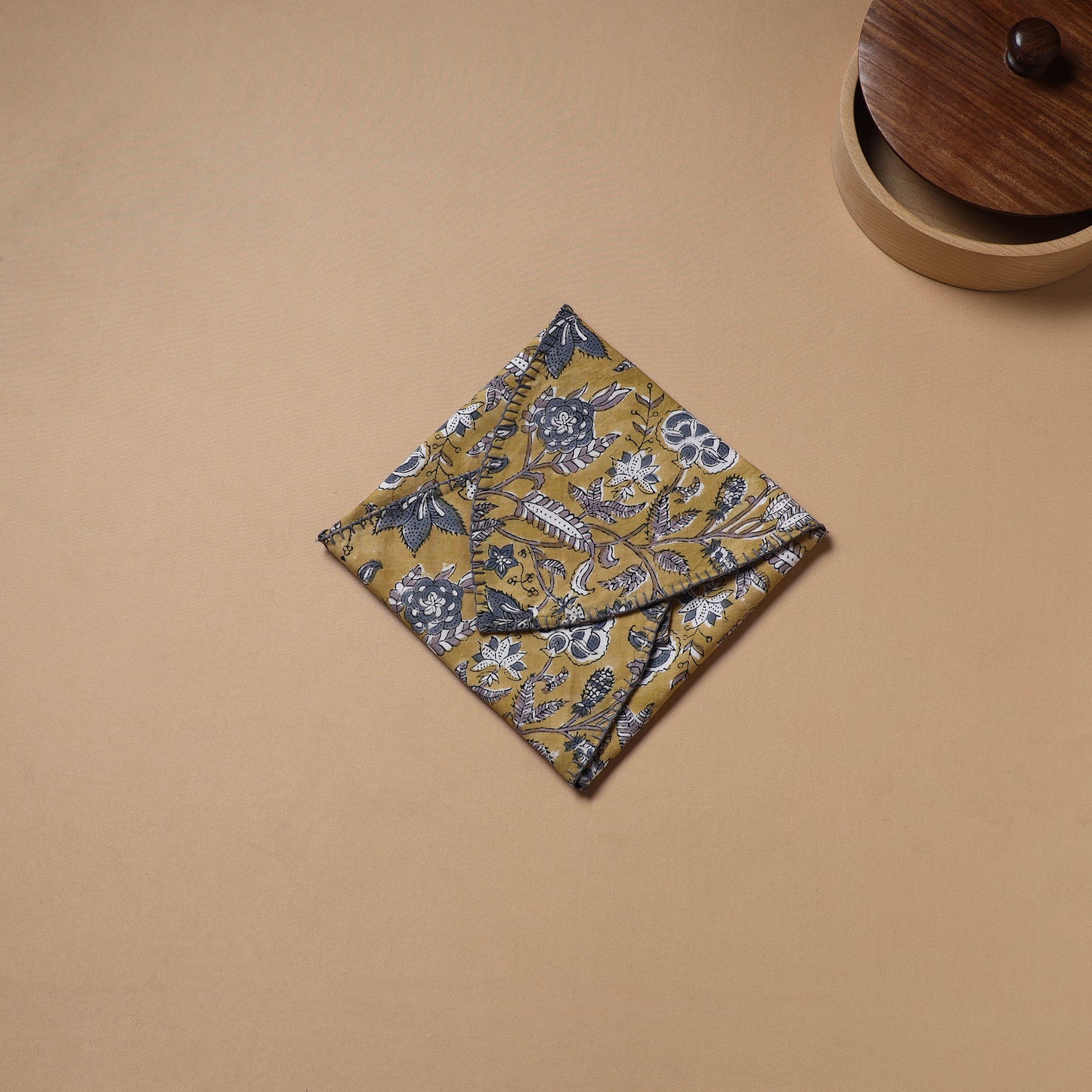 Hand Embroidered Floral Block Print Cotton Roti Napkin 13