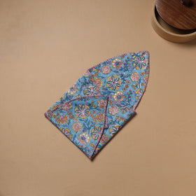 Blue - Hand Embroidered Floral Block Print Cotton Roti Napkin 11