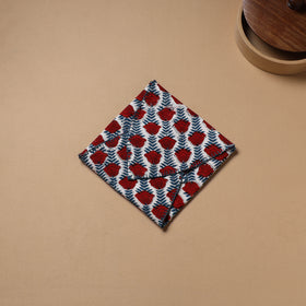 Red - Hand Embroidered Floral Block Print Cotton Roti Napkin 10