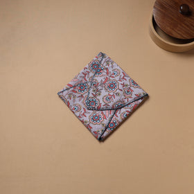 Purple - Hand Embroidered Floral Block Print Cotton Roti Napkin 09