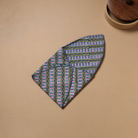 Green - Hand Embroidered Floral Block Print Cotton Roti Napkin 08