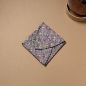 Purple - Hand Embroidered Floral Block Print Cotton Roti Napkin 07