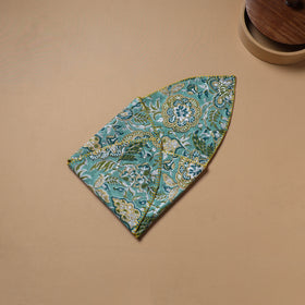 Blue - Hand Embroidered Floral Block Print Cotton Roti Napkin 06