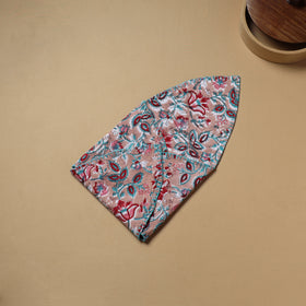 Pink - Hand Embroidered Floral Block Print Cotton Roti Napkin 03