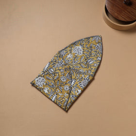 Yellow - Hand Embroidered Floral Block Print Cotton Roti Napkin 02