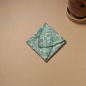 Green - Hand Embroidered Floral Block Print Cotton Roti Napkin 01