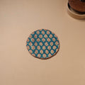 Blue - Hand Embroidered Floral Block Print Cotton Round Roti Napkin 01