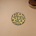 Yellow - Hand Embroidered Floral Block Print Cotton Round Roti Napkin 04