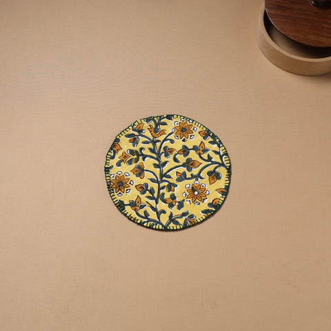 Hand Embroidered Floral Block Print Cotton Round Roti Napkin 04