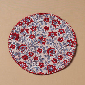 Maroon - Hand Embroidered Floral Block Print Cotton Round Roti Napkin 05