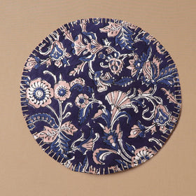 Hand Embroidered Floral Block Print Cotton Round Roti Napkin 08