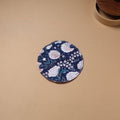 Blue - Hand Embroidered Floral Block Print Cotton Round Roti Napkin 06