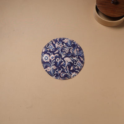 Hand Embroidered Floral Block Print Cotton Round Roti Napkin 08