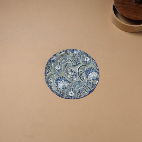 Blue - Hand Embroidered Floral Block Print Cotton Round Roti Napkin 11
