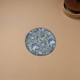 Blue - Hand Embroidered Floral Block Print Cotton Round Roti Napkin 11