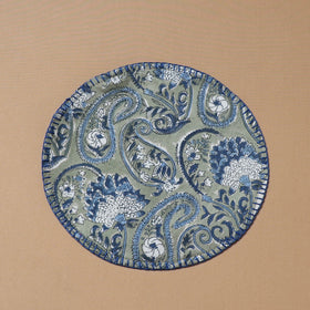 Blue - Hand Embroidered Floral Block Print Cotton Round Roti Napkin 11