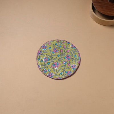 Hand Embroidered Floral Block Print Cotton Round Roti Napkin 12