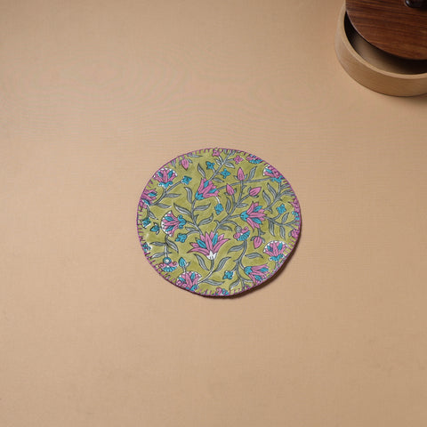Hand Embroidered Floral Block Print Cotton Round Roti Napkin 12