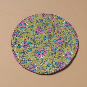 Hand Embroidered Floral Block Print Cotton Round Roti Napkin 12