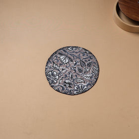 Grey - Hand Embroidered Floral Block Print Cotton Round Roti Napkin 13