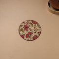 Beige - Hand Embroidered Floral Block Print Cotton Round Roti Napkin 14
