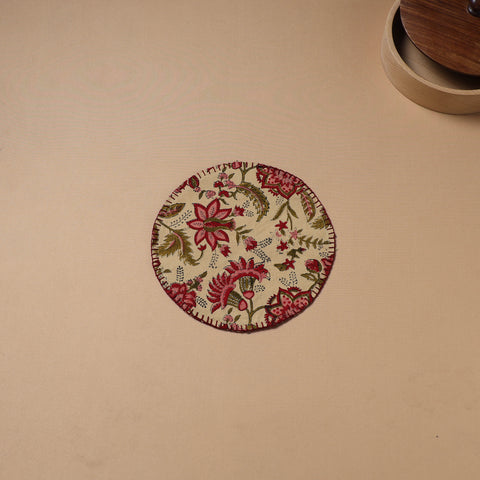 Hand Embroidered Floral Block Print Cotton Round Roti Napkin 14