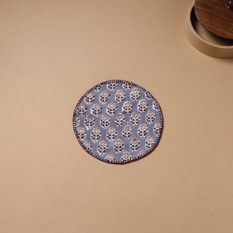 Hand Embroidered Floral Block Print Cotton Round Roti Napkin 15