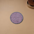 Purple - Hand Embroidered Floral Block Print Cotton Round Roti Napkin 17