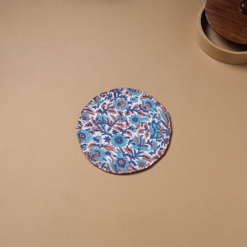 Multi colour - Hand Embroidered Floral Block Print Cotton Round Roti Napkin 18
