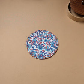 Multi colour - Hand Embroidered Floral Block Print Cotton Round Roti Napkin 18