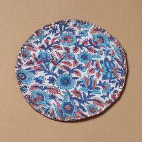Multi colour - Hand Embroidered Floral Block Print Cotton Round Roti Napkin 18