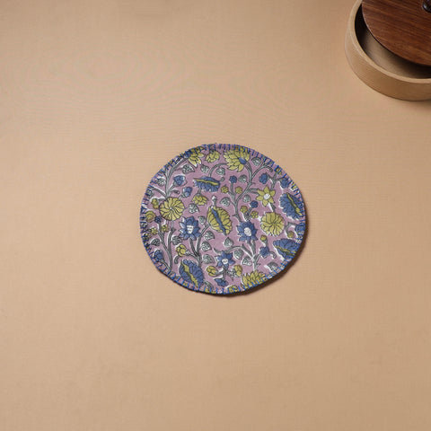 Hand Embroidered Floral Block Print Cotton Round Roti Napkin 19