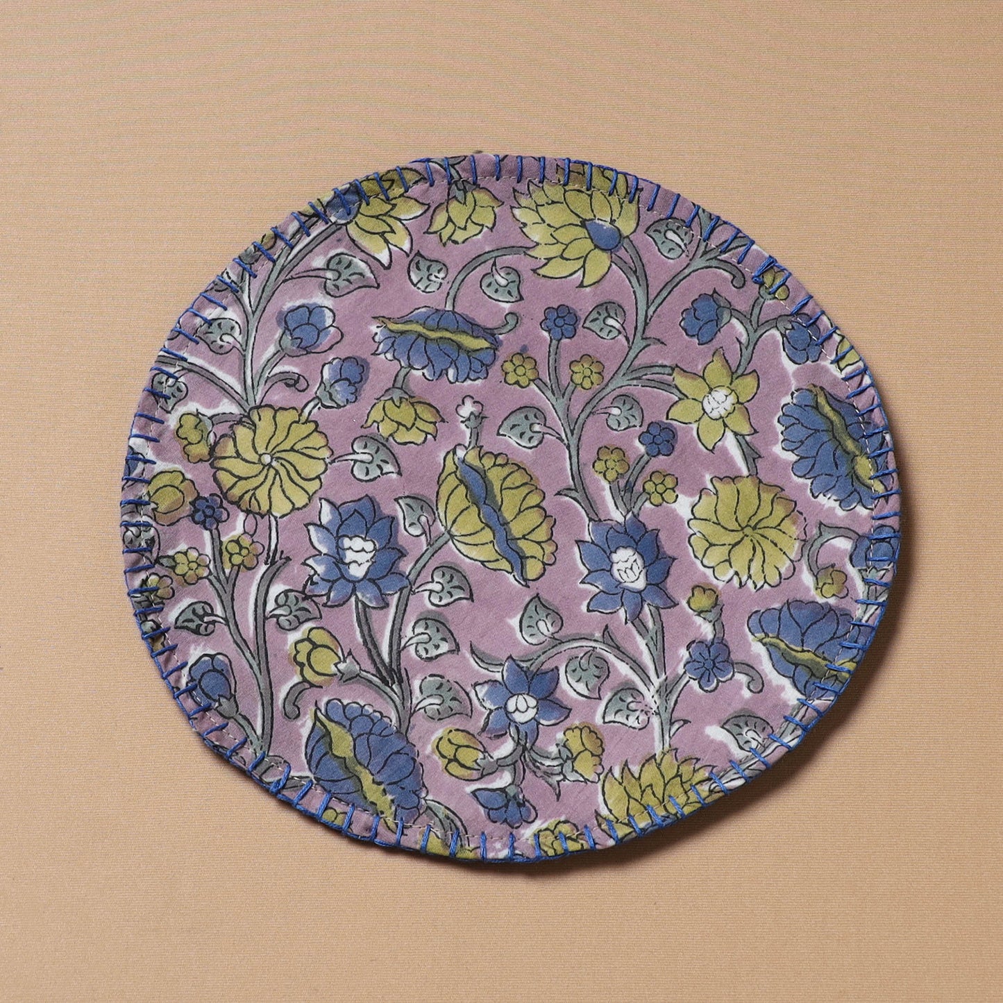 Hand Embroidered Floral Block Print Cotton Round Roti Napkin 19