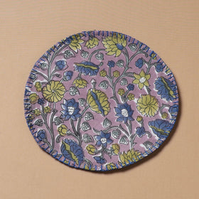 Hand Embroidered Floral Block Print Cotton Round Roti Napkin 19