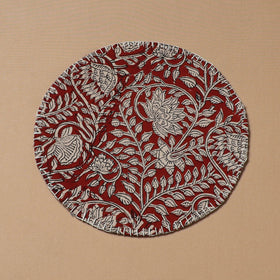 Red - Hand Embroidered Bagru Block Print Cotton Round Roti Napkin 22