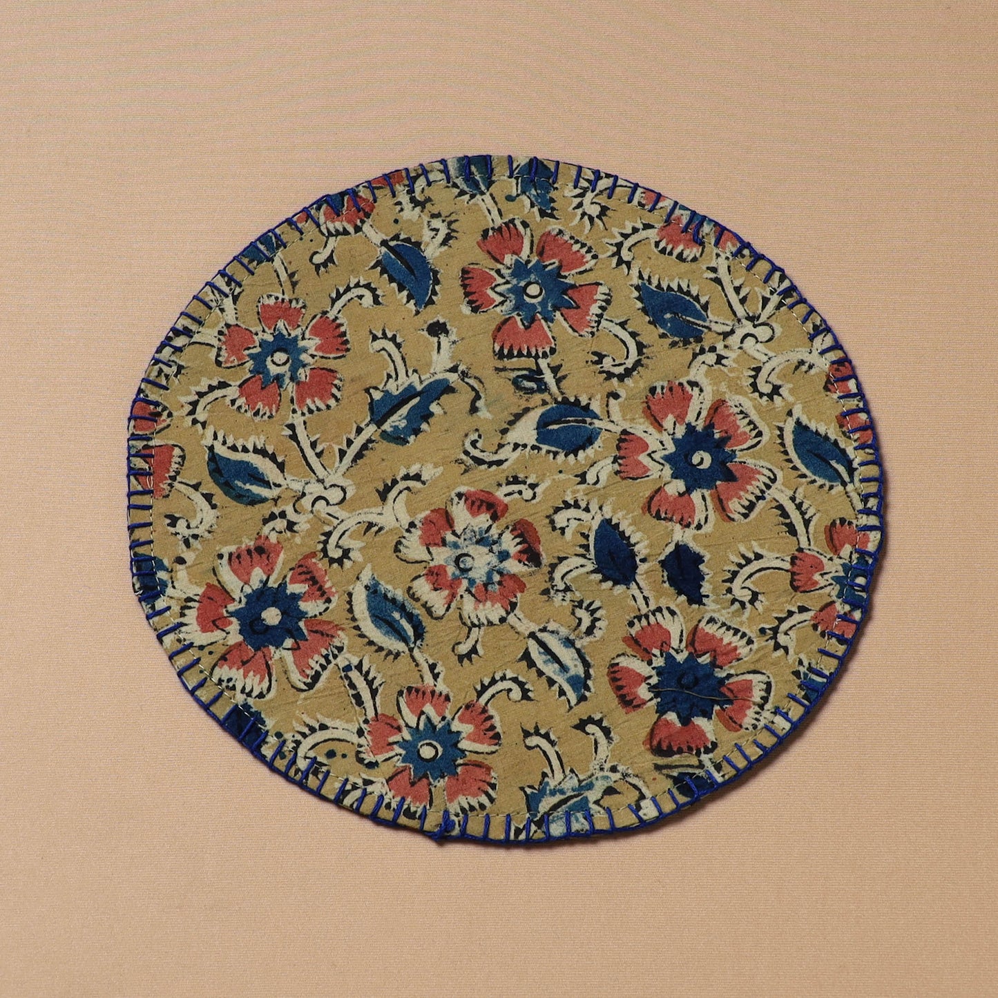 Hand Embroidered Kalamkari Block Print Cotton Round Roti Napkin 24