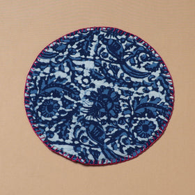 Blue - Hand Embroidered Bagru Block Print Cotton Round Roti Napkin 25