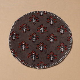 Brown - Hand Embroidered Ajrakh Block Print Cotton Round Roti Napkin 26