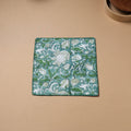 Green - Hand Embroidered Floral Block Print Cotton Square Roti Napkin 29