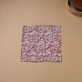Pink - Hand Embroidered Floral Block Print Cotton Square Roti Napkin 30