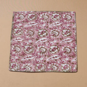 Pink - Hand Embroidered Floral Block Print Cotton Square Roti Napkin 30